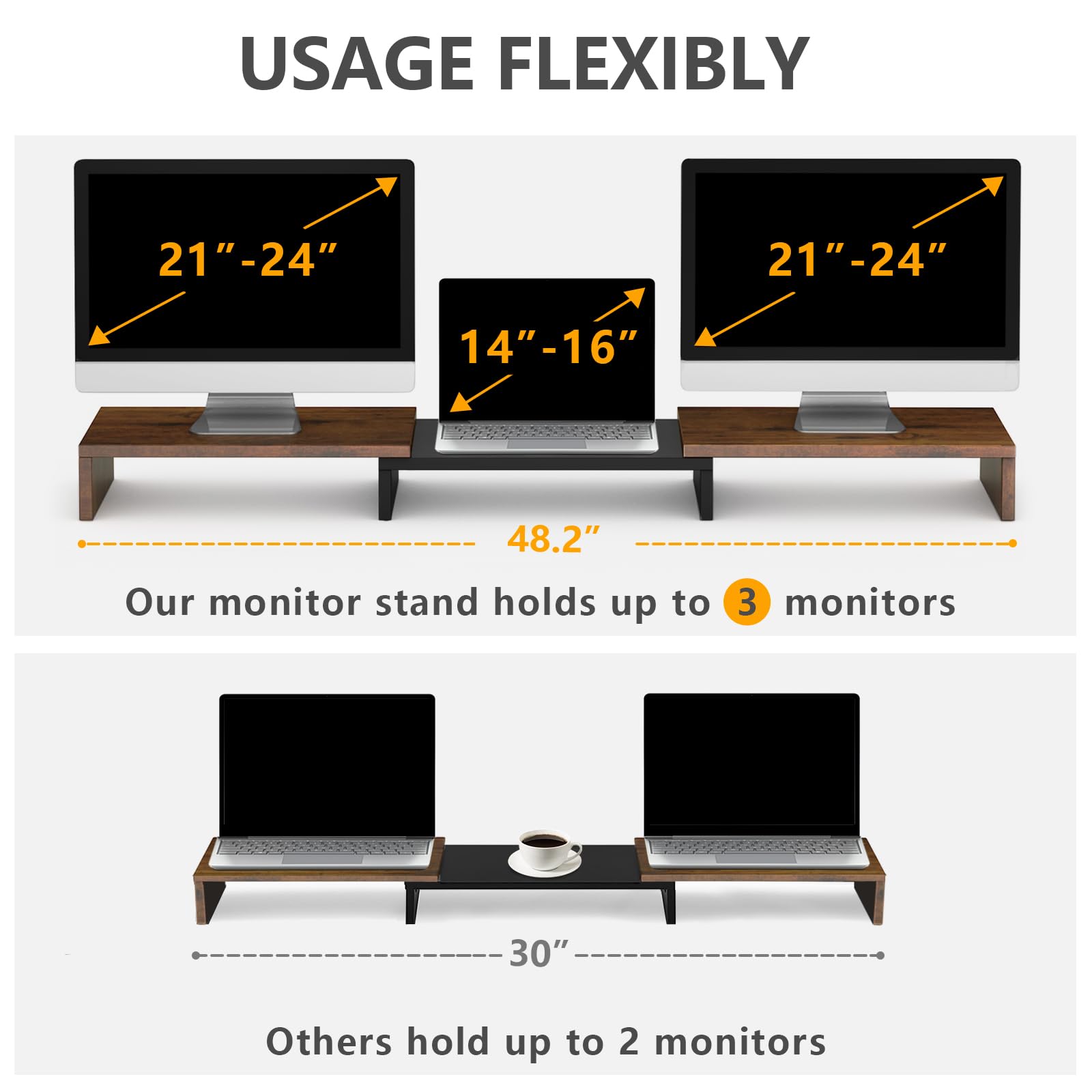 Tavr Dual Monitor Stand Riser, Computer Monitor Stands For 2 Monitors, Extra Long Multifunctional Desktop Organizer Riser For Co