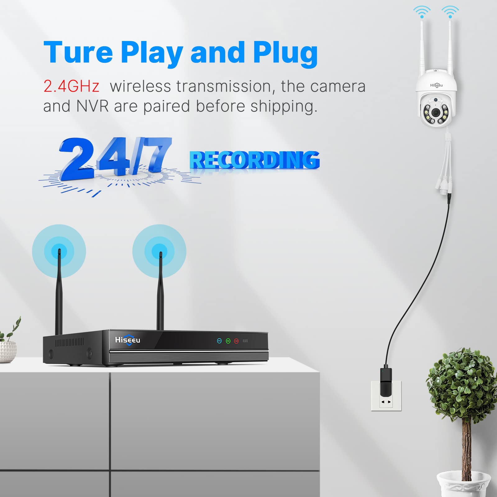 Hiseeu 5Mp Wireless Security Camera System Wifi Pro 10Ch Security Cameras Outdoo System,Ptz Cameras System,Motion Alert, Ip66 Waterproof,24/7 Record With 1Tb Hard Drive