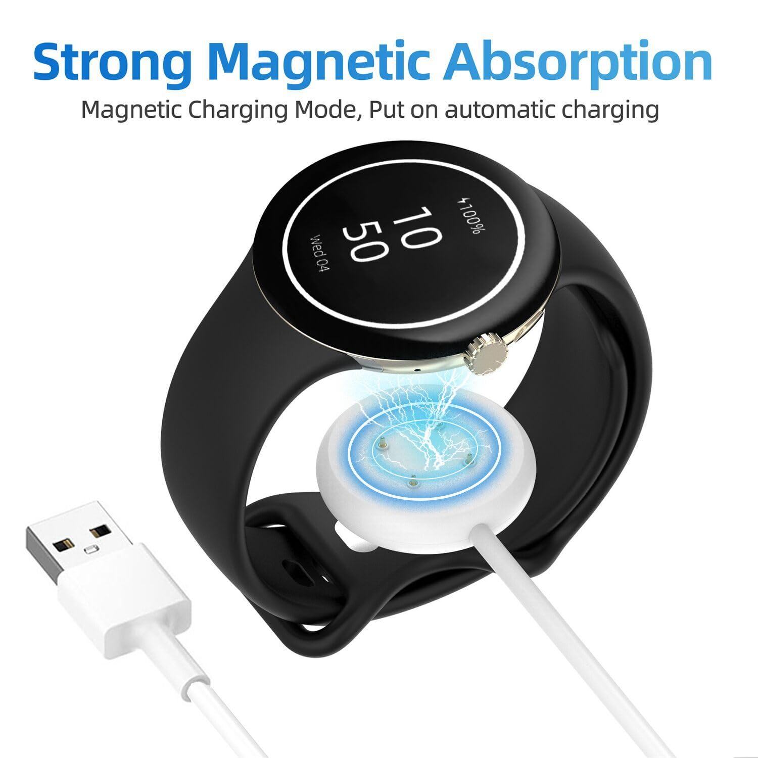 For Google Pixel Watch 2 Charger, Bukeer Usb Charging Cable Magnetic Charging Dock Stand For Pixel Watch 2 Smartwatch-Automatica