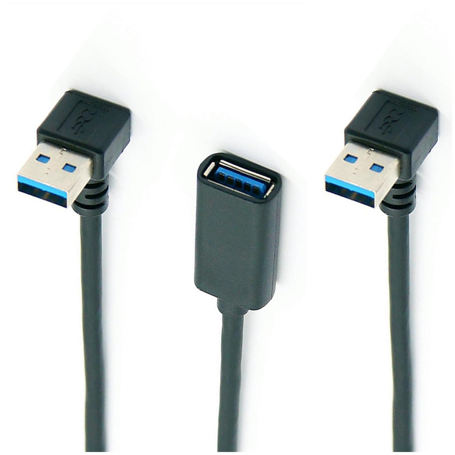 Alinna 90 Degree Usb 3.0 Extension Cable, Black Usb 3.0 Male To Female Extender Cord 30Cm (Down Angle + Down Angle)