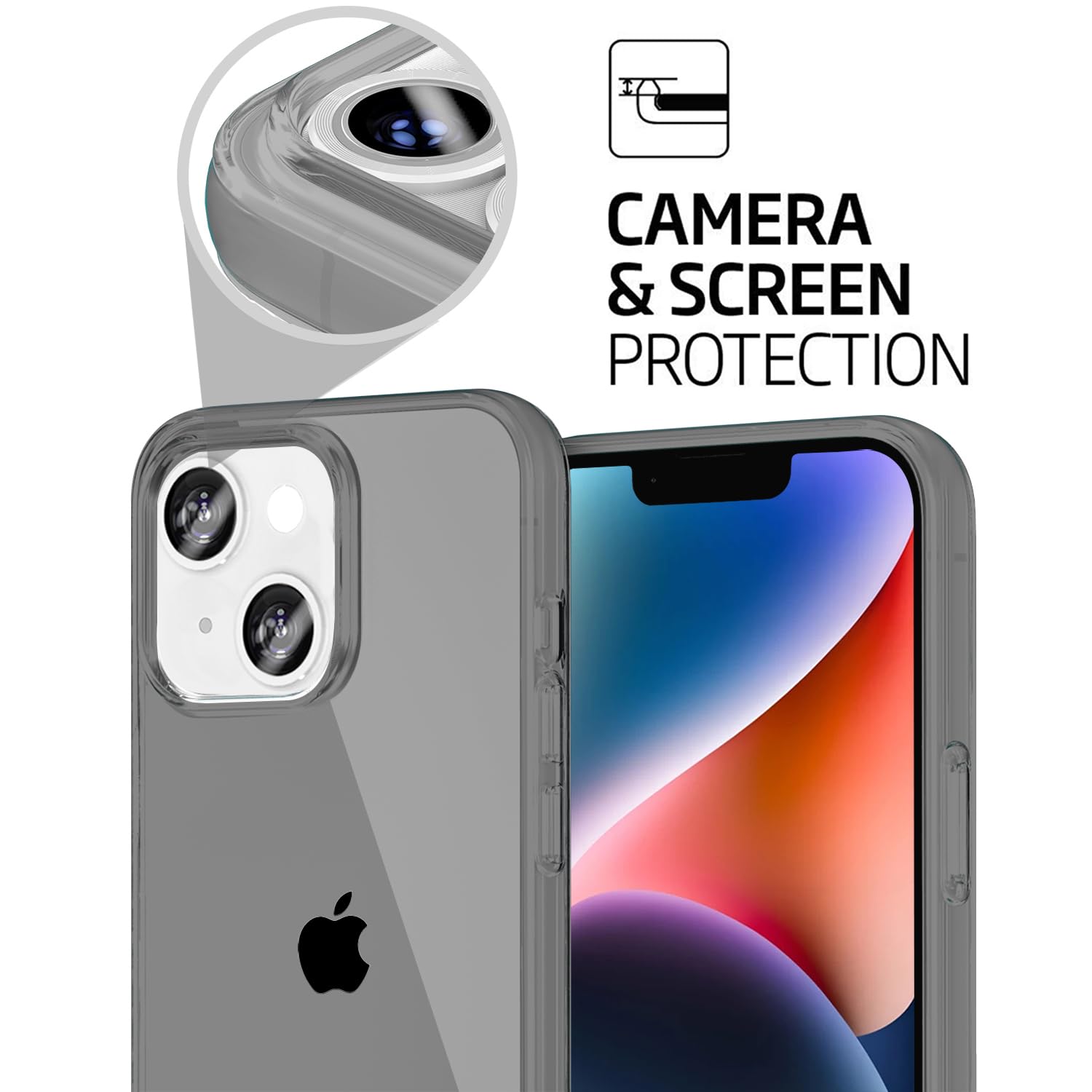 Tenoc Phone Case Compatible With Iphone 14 Plus, Gray Case Clear Shockproof Protective Bumper Slim Cover For 6.7 Inch