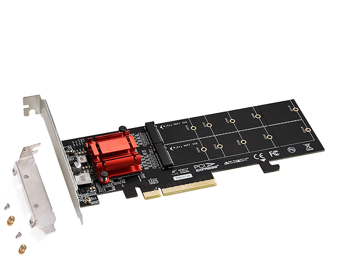 M.2 NVMe PCIe Adapter, M.2 NVMe NGFF SSD to PCI-e 3.1 Gen3 X8 X16 Card with Low Profile Bracket Support M.2 (M Key) NVMe SSD 221