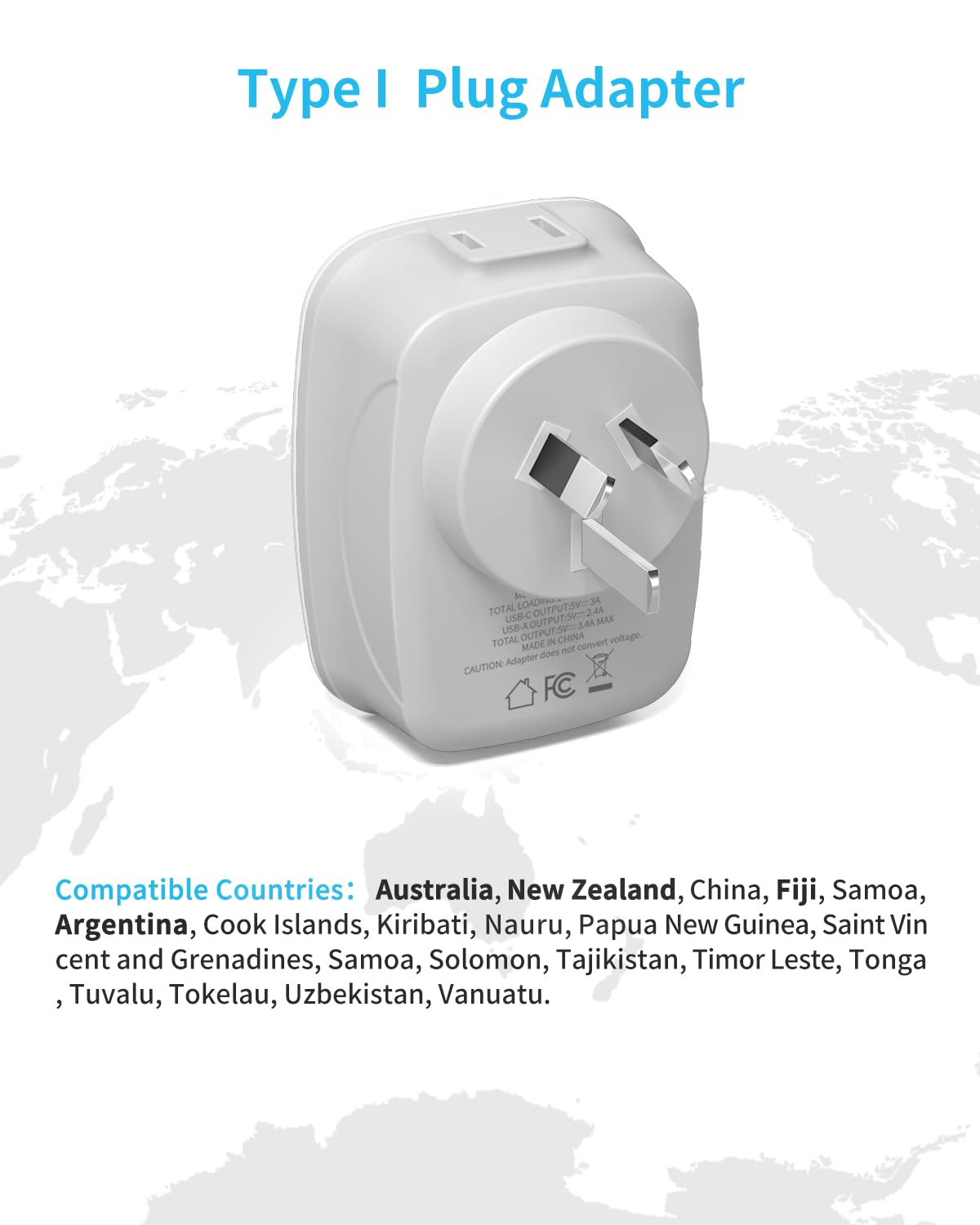 Australia New Zealand Power Plug Adapter, Vintar Australia Travel Adapter With 1 Usb C,3 Usb Ports And 2 American Outlets, 6 In