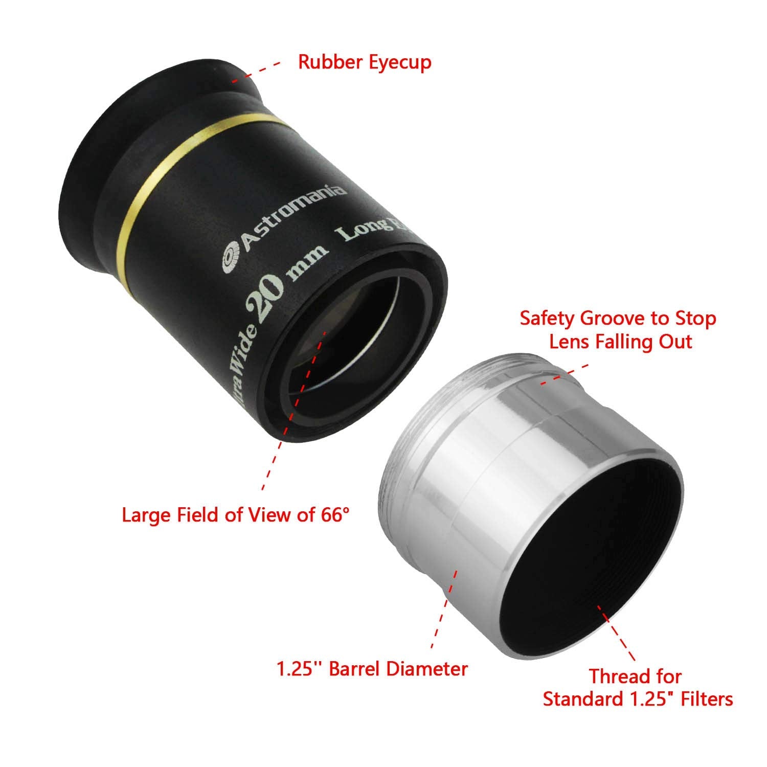 Astromania 1.25'' 20Mm 66 Degree Ultra Wide Angle Eyepiece For Telescope