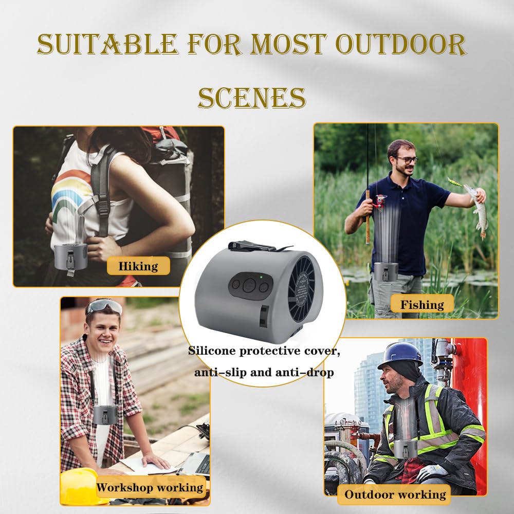 Cazokasi 2024 Newest Portable Waist Clip Fan 10000Mah Powerful Personal Wearable Fan 10 Stepless Wind 8 24Hours(Grey)