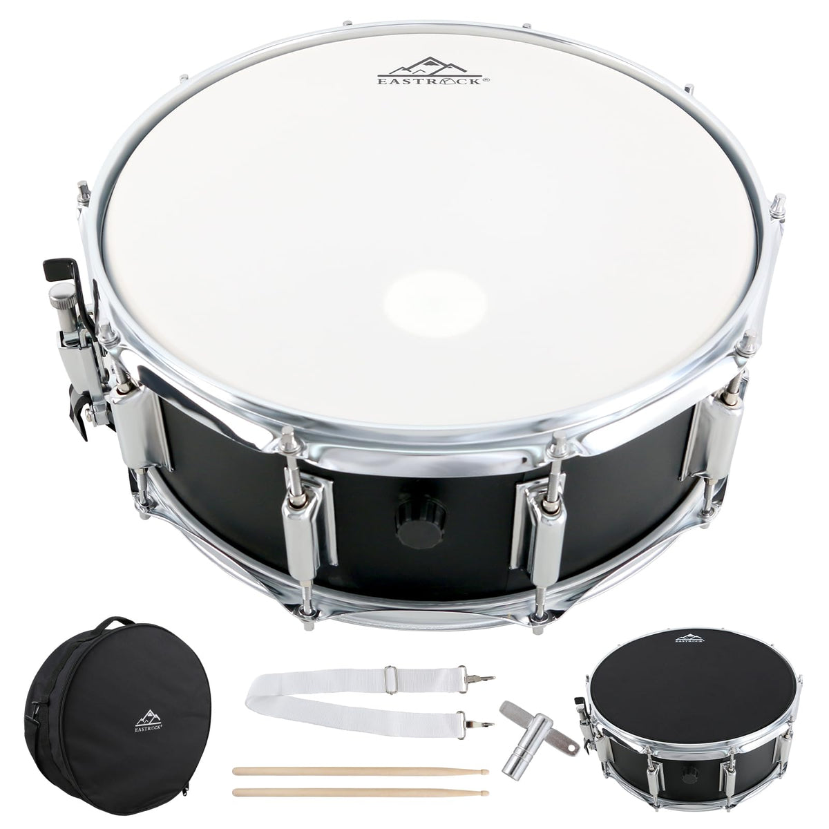 EASTROCK Snare Drum 14X5.5 Inches for Student Beginners with Gig Bag, Drumsticks, Drum Keys, Coated Material Drum Head, Matte Fi