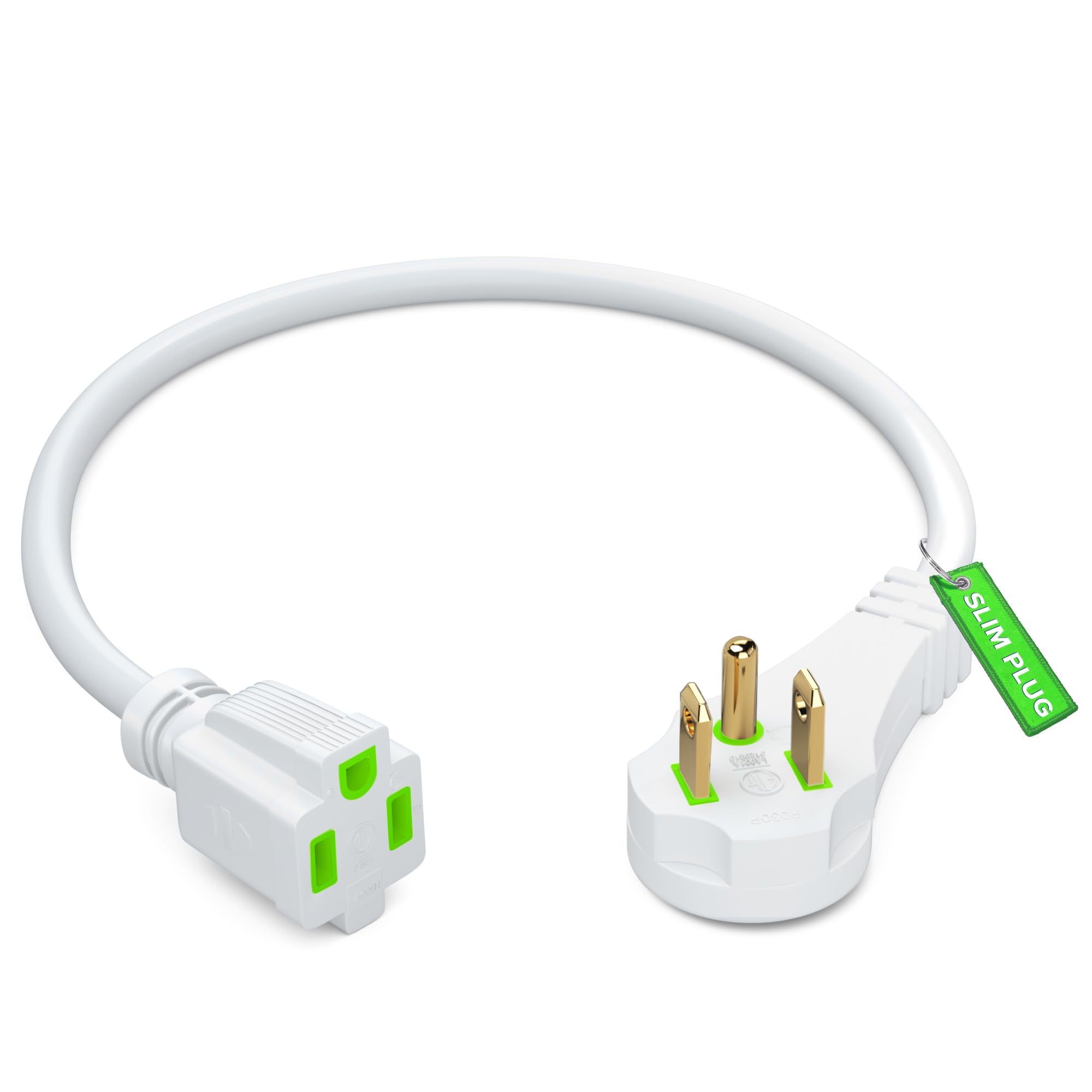 Maximm Flat Plug Extension Cord 1 Ft With Slim Space Saving Plug Design, Low Profile Extension Cord 14Awg (White)