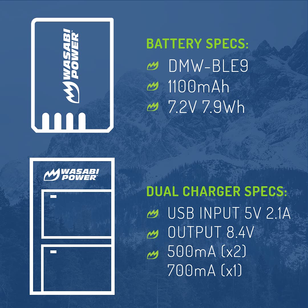 Wasabi Power Battery (2 Pack) & Usb C Dual Charger For Panasonic Dmw Ble9, Dmw Blg10 & Dmc Gf5, Dmc Gf6, Dmc Gx7, Dmc Gx85, Dc G