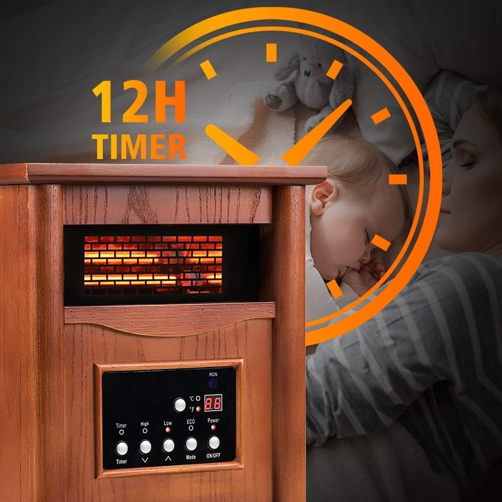 Nordic Hygge Electric Infrared Space Heater, Quartz Heater For Indoor Use, Tip Over & Overheat Protection With Remote Control, 3