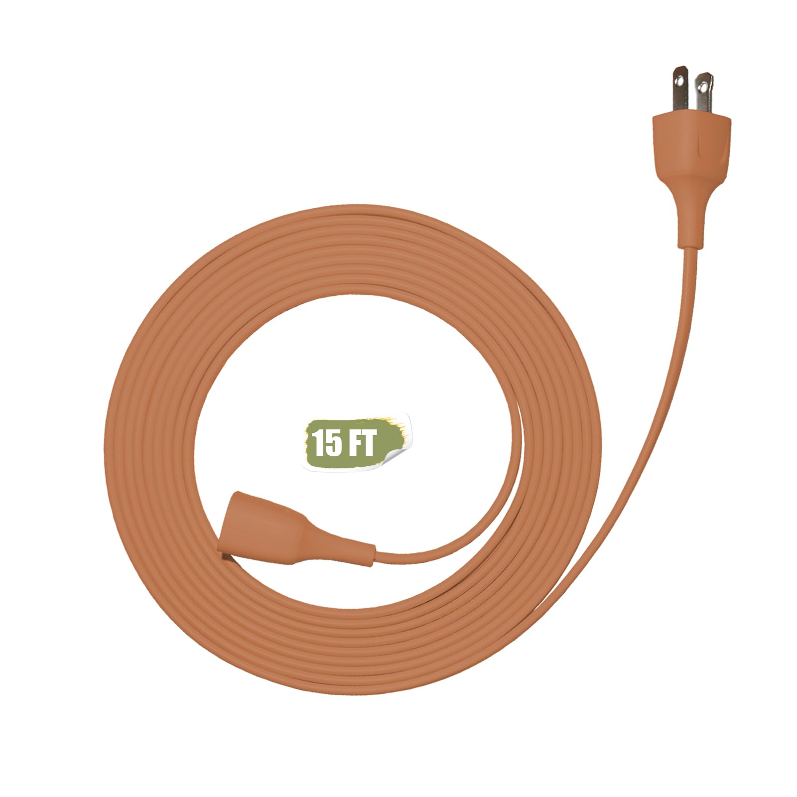 Jplenty Brown Extension Cord 15 Ft Thin 2 Prong For Indoor Use Outdoor Use With Single Plug  Ideal For Christmas Lights, Lamps,