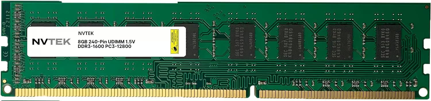 Nvtek 8Gb (1X8Gb) Ddr3 1600Mhz Pc3 12800 Udimm 2Rx8 1.35V 240 Pin Non Ecc Unbuffered Desktop Pc Computer Memory