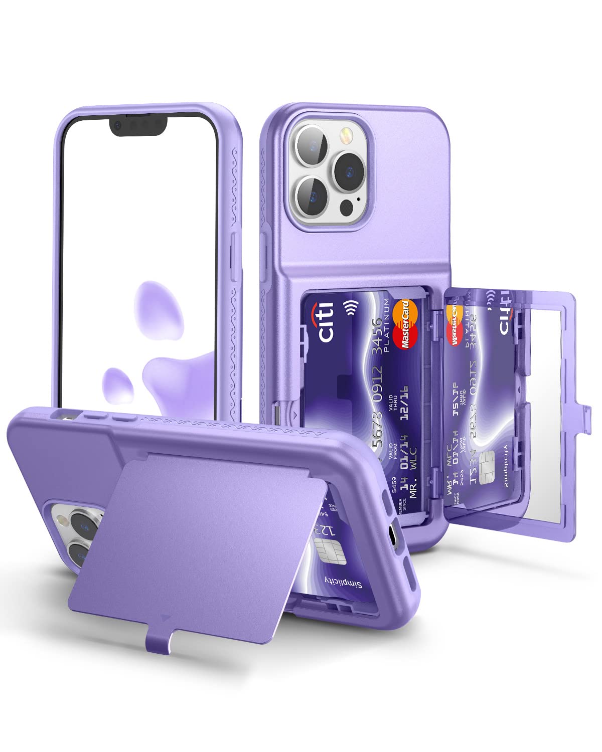Welovecase For Cute Iphone 13 Pro Max Case For Women With Credit Card Holder & Hidden Mirror, Heavy Duty Protection Cover Protec