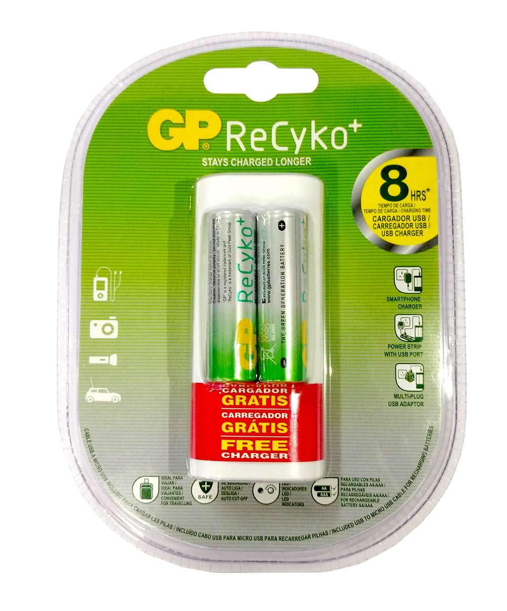 GP Batteries, Recyko AA Rechargeable Battery, 2Pcs, USB Portable Charger, White