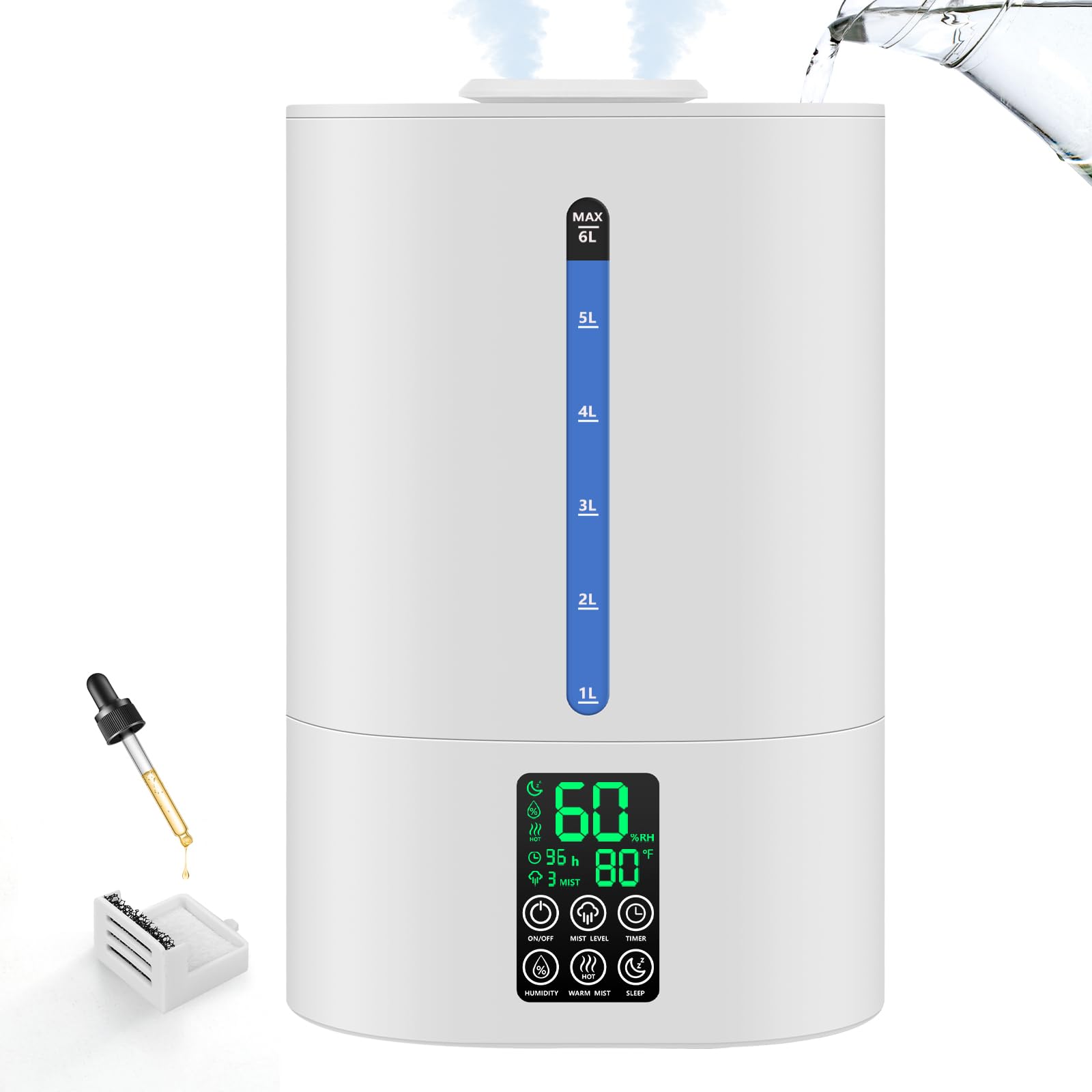 6L Humidifiers for Bedroom Large Room Home, Cool and Warm Humidifier for Baby and Plants Mist Top Fill Desk Humidifiers Essentia