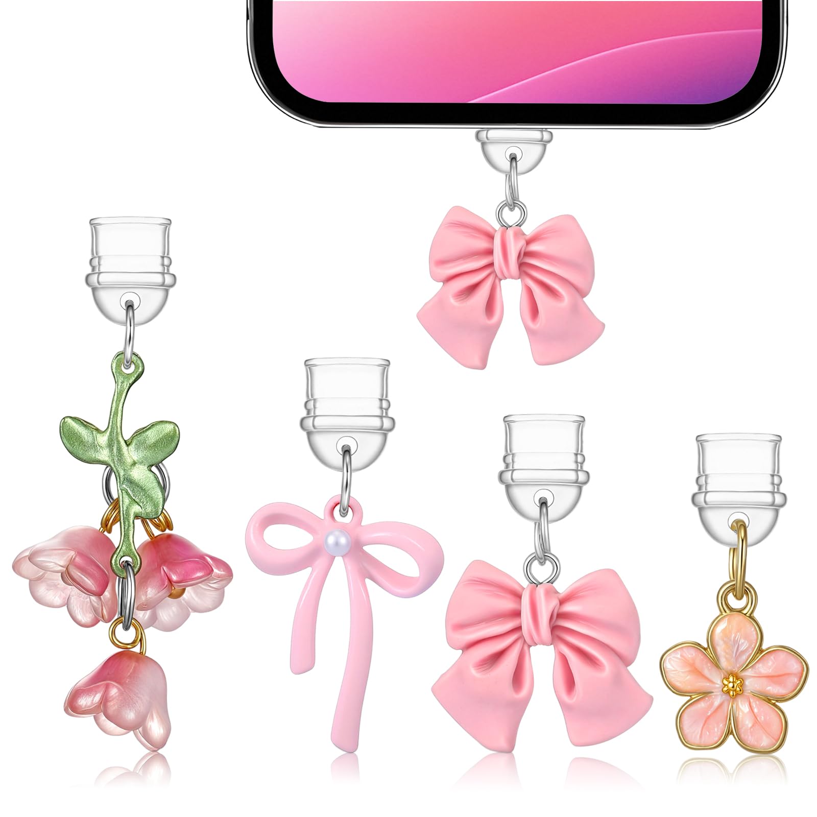 AceOrbit 12 Pcs Dust Plug Charms Compatible with Type C Charging Port Bow Flower Charm Gift for Men Women Book Lover Readers, Pi