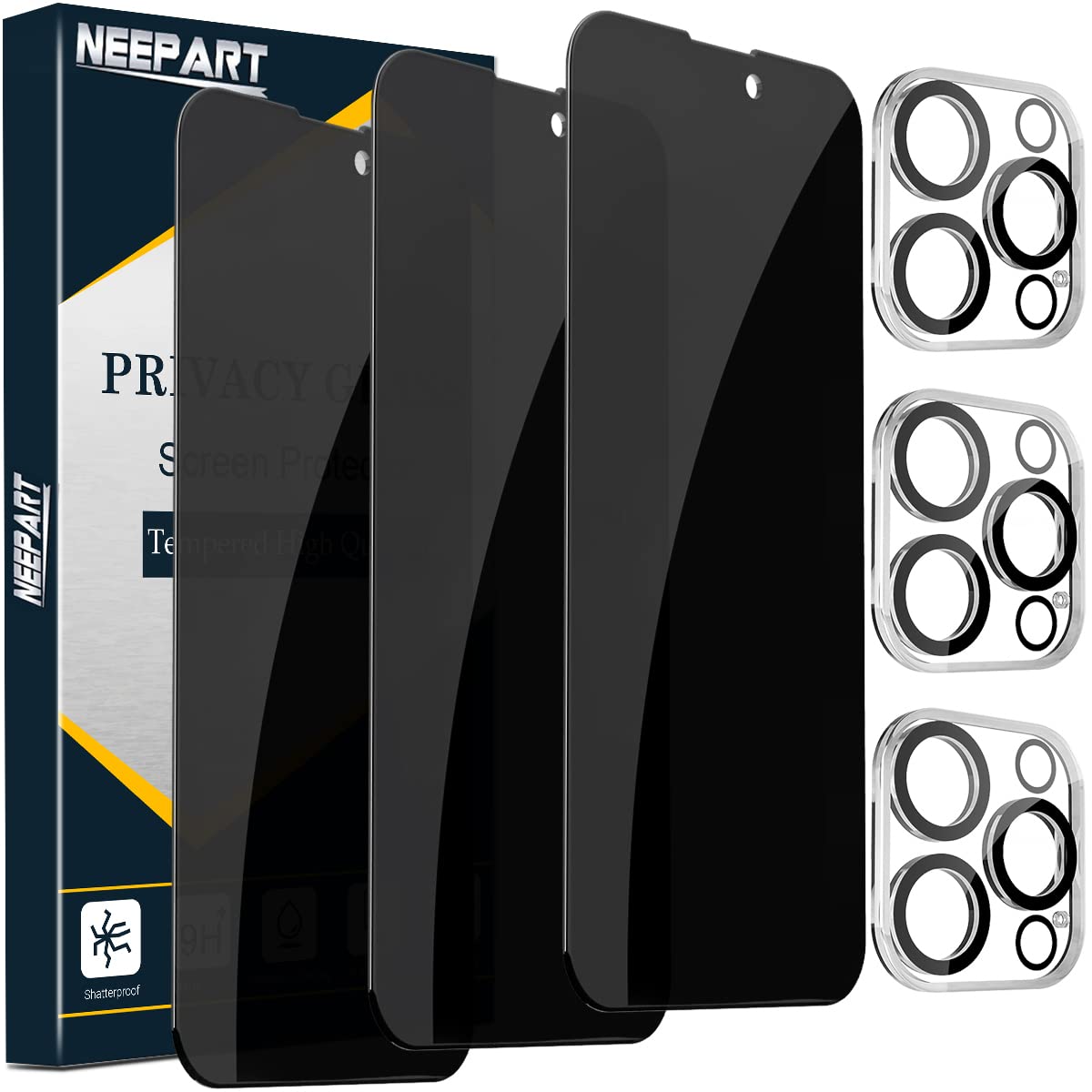 Neepart [3+3 Pack] Screen Protector For Iphone 14 Pro Max 3 Pack Privacy Screen Protector + 3 Pack Camera Lens Protector; Sensor