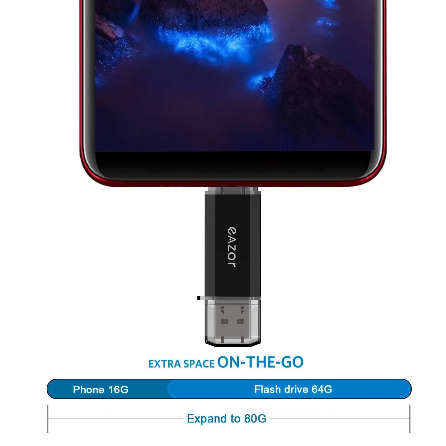 Type C Flash Drive, 2 In 1 Otg Usb C+ Usb 3.0 Dual Drive Waterproof Memory Stick With Keychain Metal For Computer, Macbook,Googl