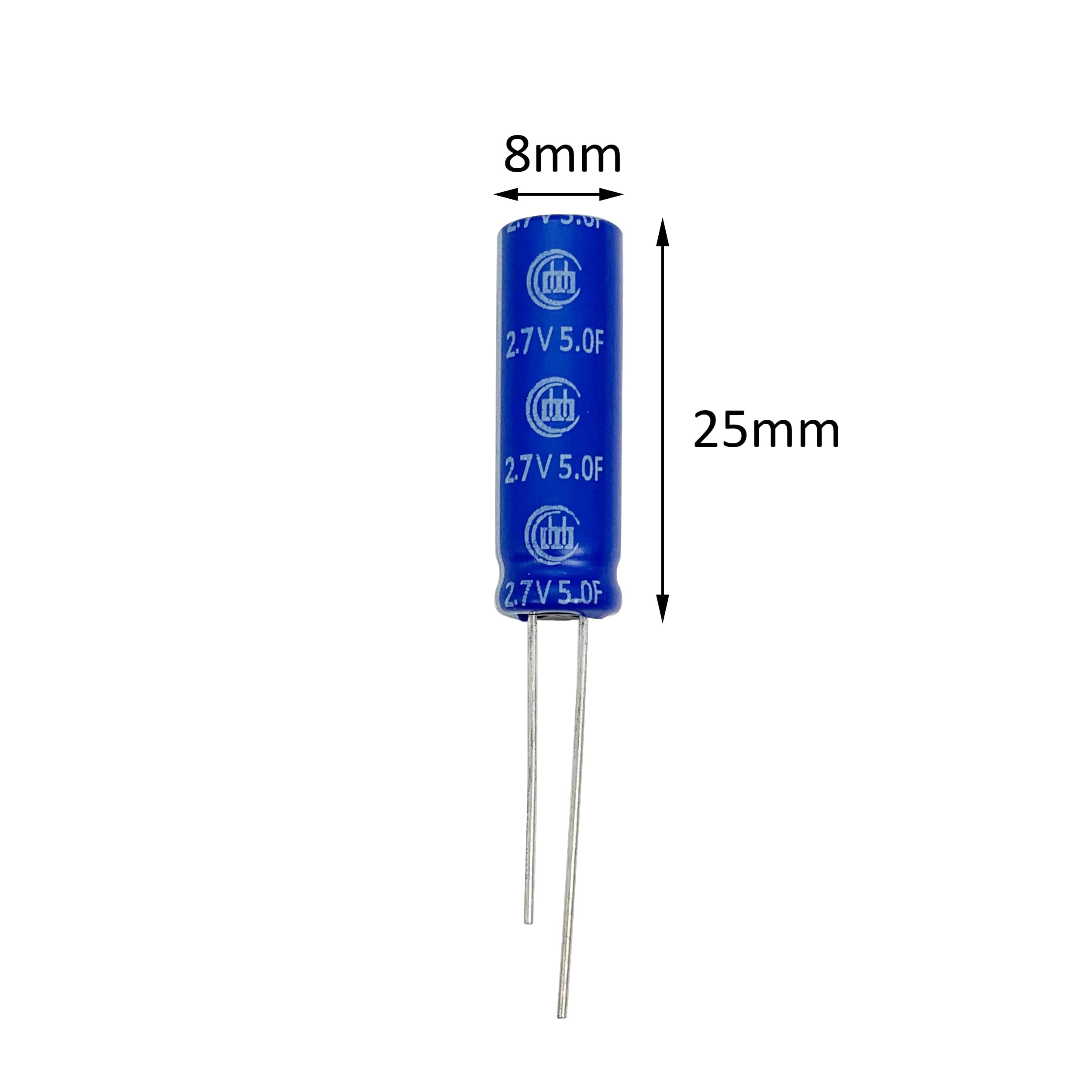 Cermant 5Pcs 8X25Mm(0.31X0.98In) Super Capacitor 2.7V 5F Farad Capacitance Winding Type Energy Storage For On Board Backup Energ