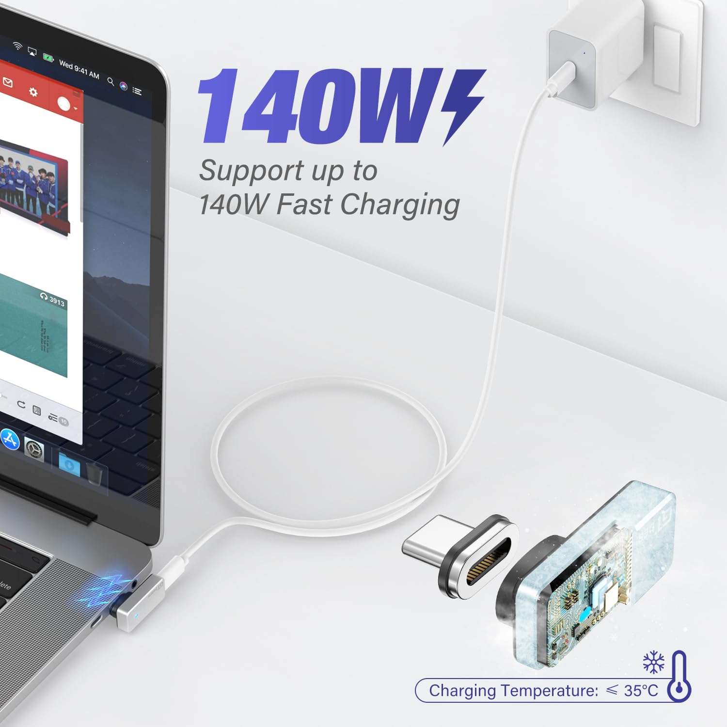 Usb C Magnetic Adapter 24Pin, Type C Connector Support Pd 140W Fast Charge, Usb 4.0 40Gb/S Data Transfer And 8K 60Hz Video Outpu