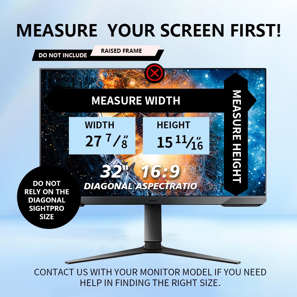Halloive 32 Inch 16:9 Computer Privacy Screen Filter For Monitor   Privacy Shield And Anti Glare Blue Light Protector Removable