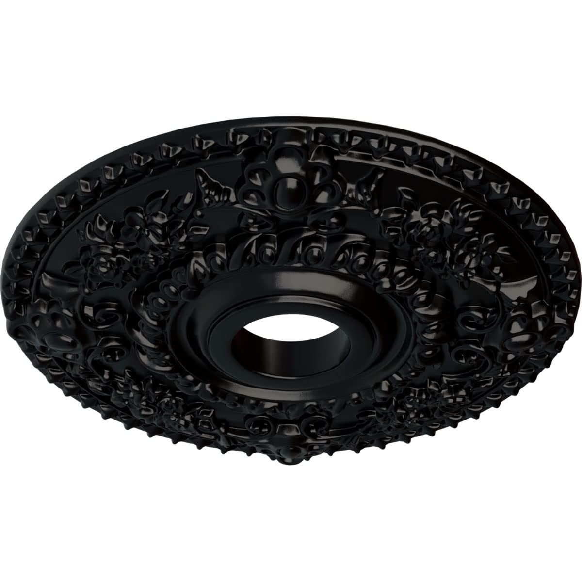Ekena Millwork Cm18Roblf Rose Ceiling Medallion, 18 Od X 3 1/2 Id X 1 1/2 P, Jet Black