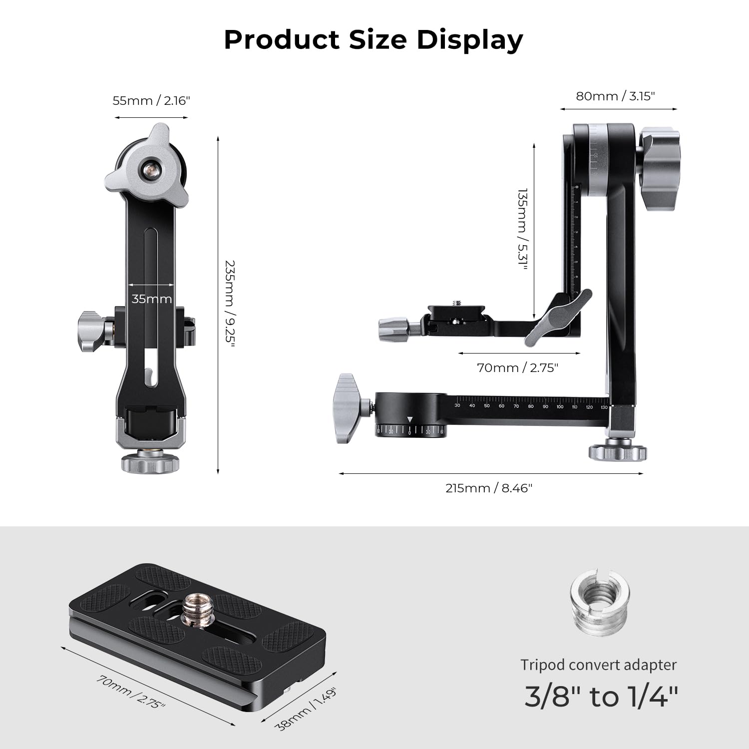K&F Concept Upgraded Gimbal Tripod Head, Exclusive Lubricant, All Cnc Aluminum Alloy Gimbal Head, Precise Horizontal And Vertica