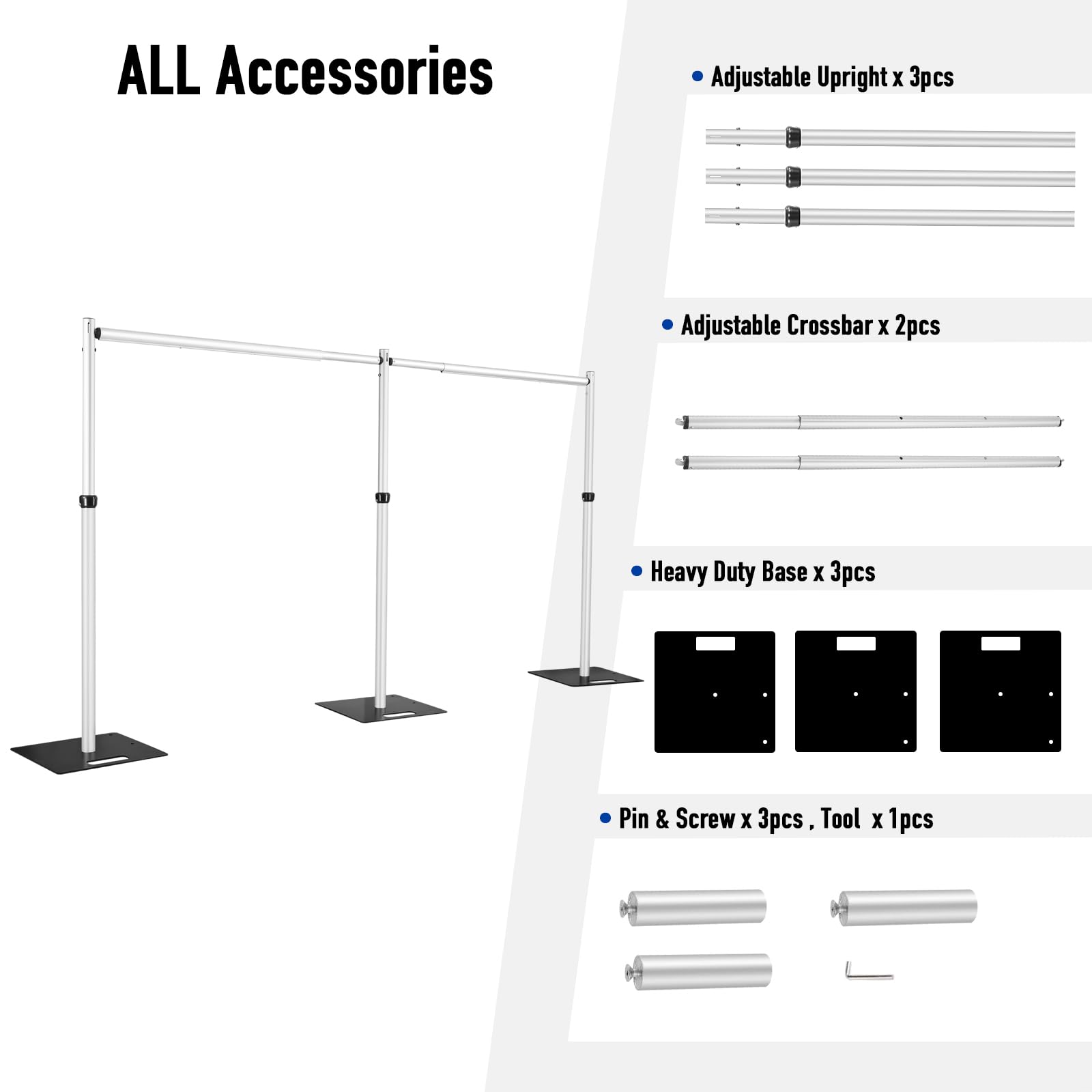 Hecis, Portable Pipe And Drape Backdrop Stand With Crossbar, Adjustable Backdrop Kit For Event, Party, Trade Shows And Wedding D