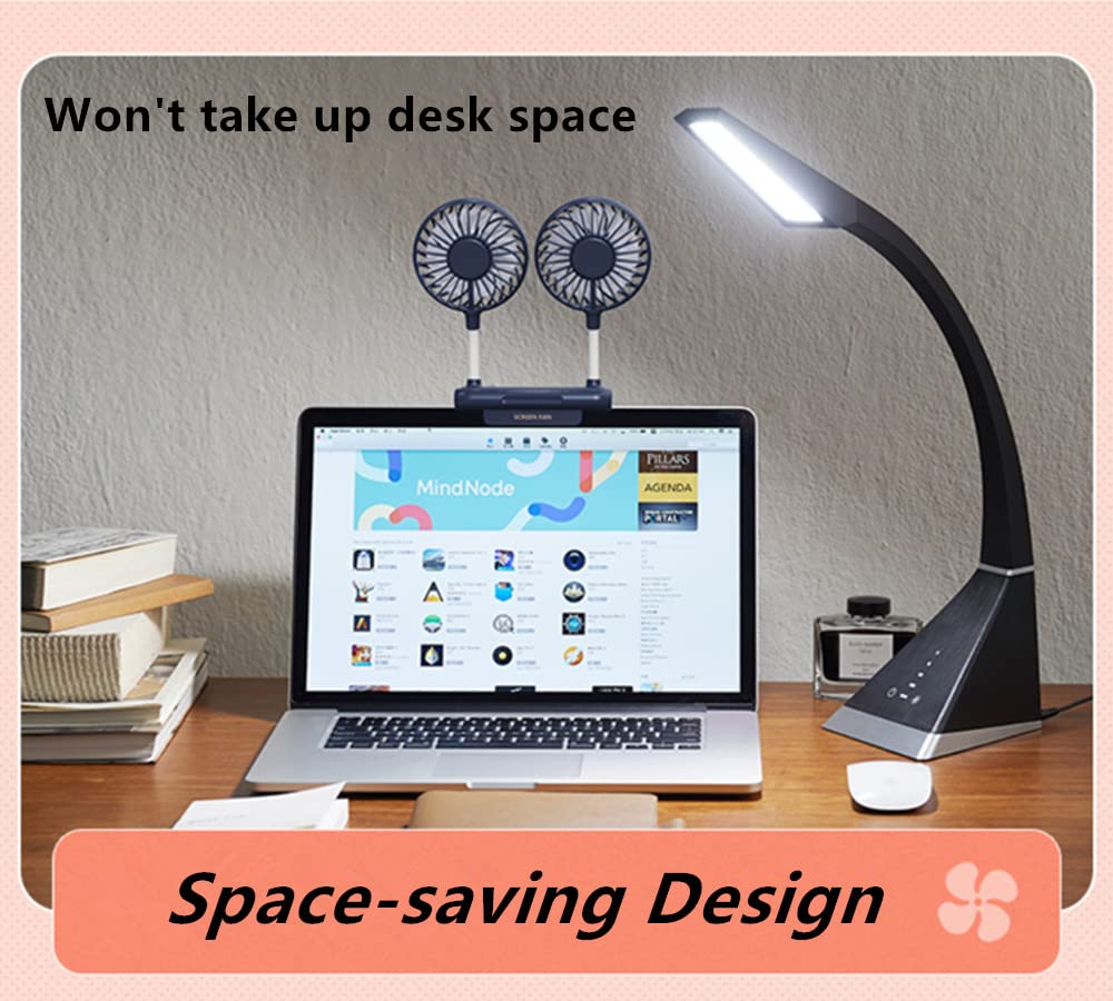 Thrrly Desktop Fan, Monitor Clip On Fan With 2 Fan Heads, 3 Speeds Office Desk Fan Usb Powered Cooling Fan With Sturdy Adjustabl