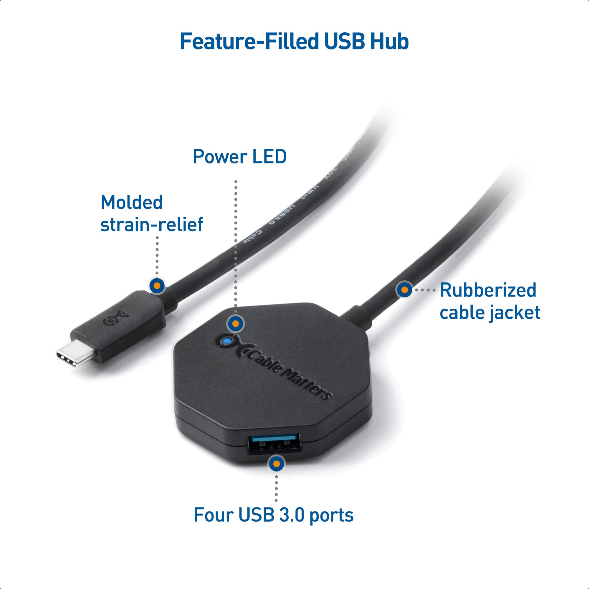 Cable Matters Ultra Mini 4 Port USB C Hub with Long 4 ft Extension Cab ...