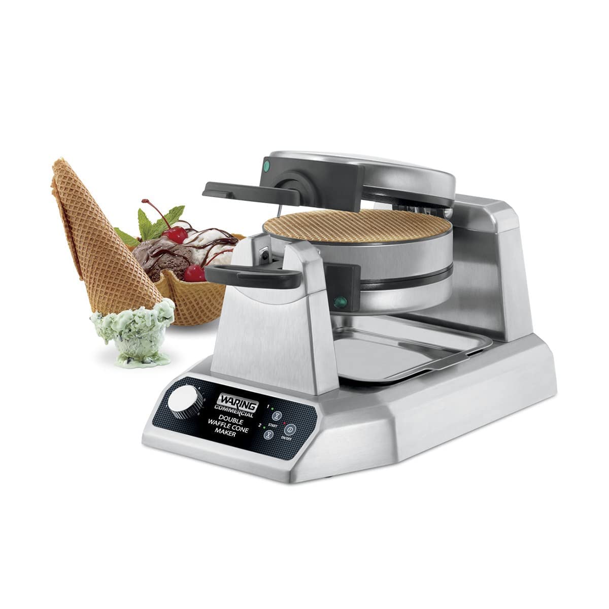 Waring Commercial Double Waffle Cone Maker, Rotary Feature for Even Baking, 120 Ice Cream Cones an Hour, for Ice Cream Parlors &