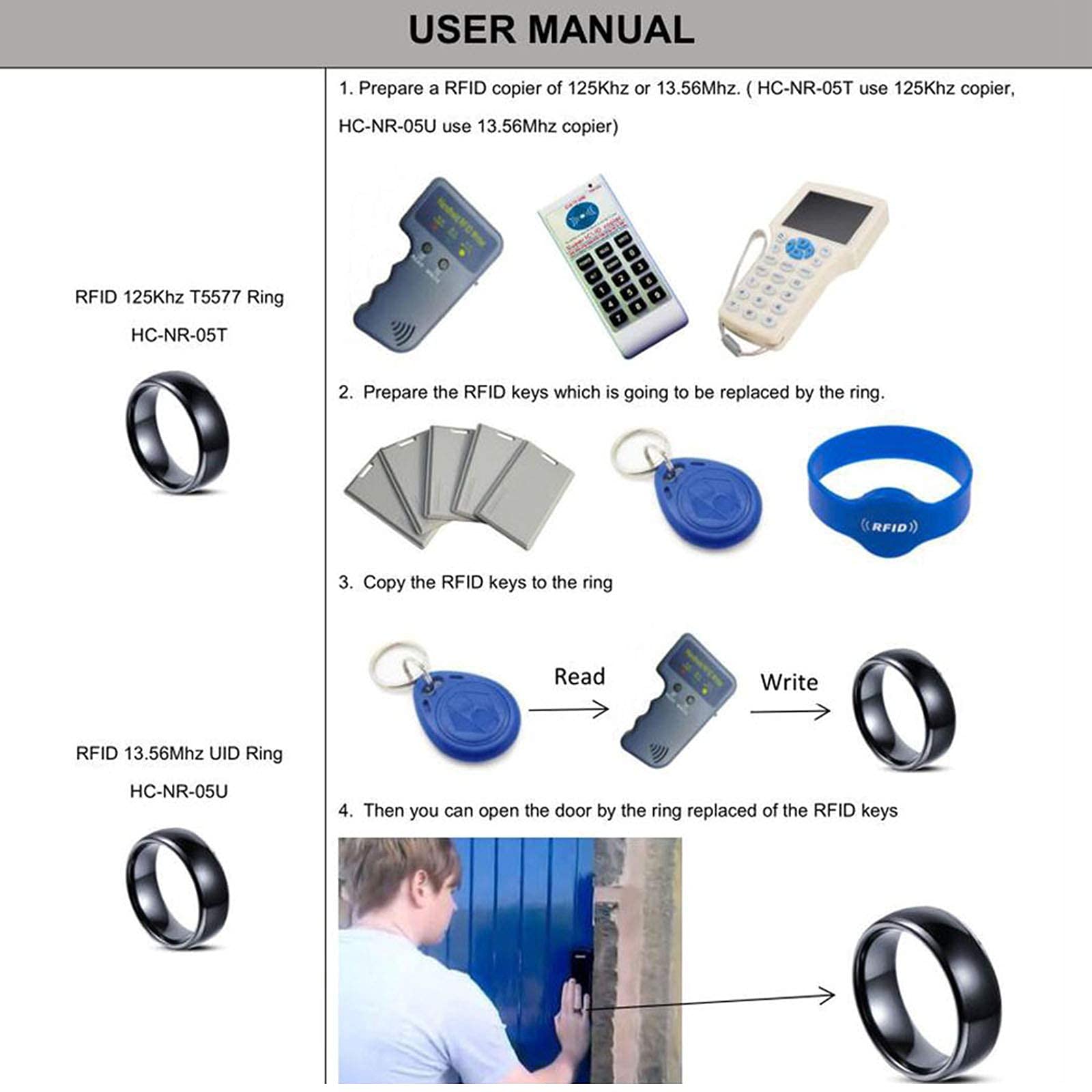 Hecere T5577 Or Uid Chip Rfid Black Ceramics Smart Finger Rewrite Ring 125Khz/13.56Mhz Wear For Men Or Women(Uid 13.56Mhz-17Mm)