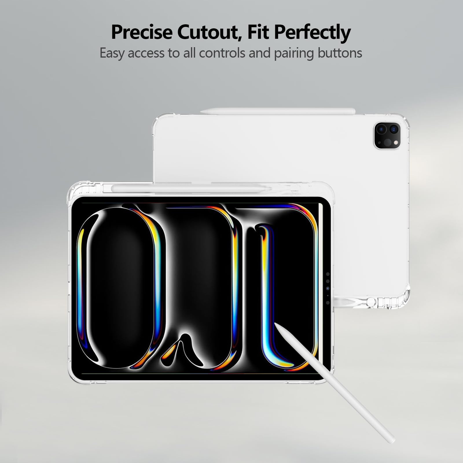 Aircawin For Ipad Pro 13 Inch Case Clear M4 With Pencil Holder 2024,Clear Case For Ipad Pro 5Th Generation,Supports Apple Pencil