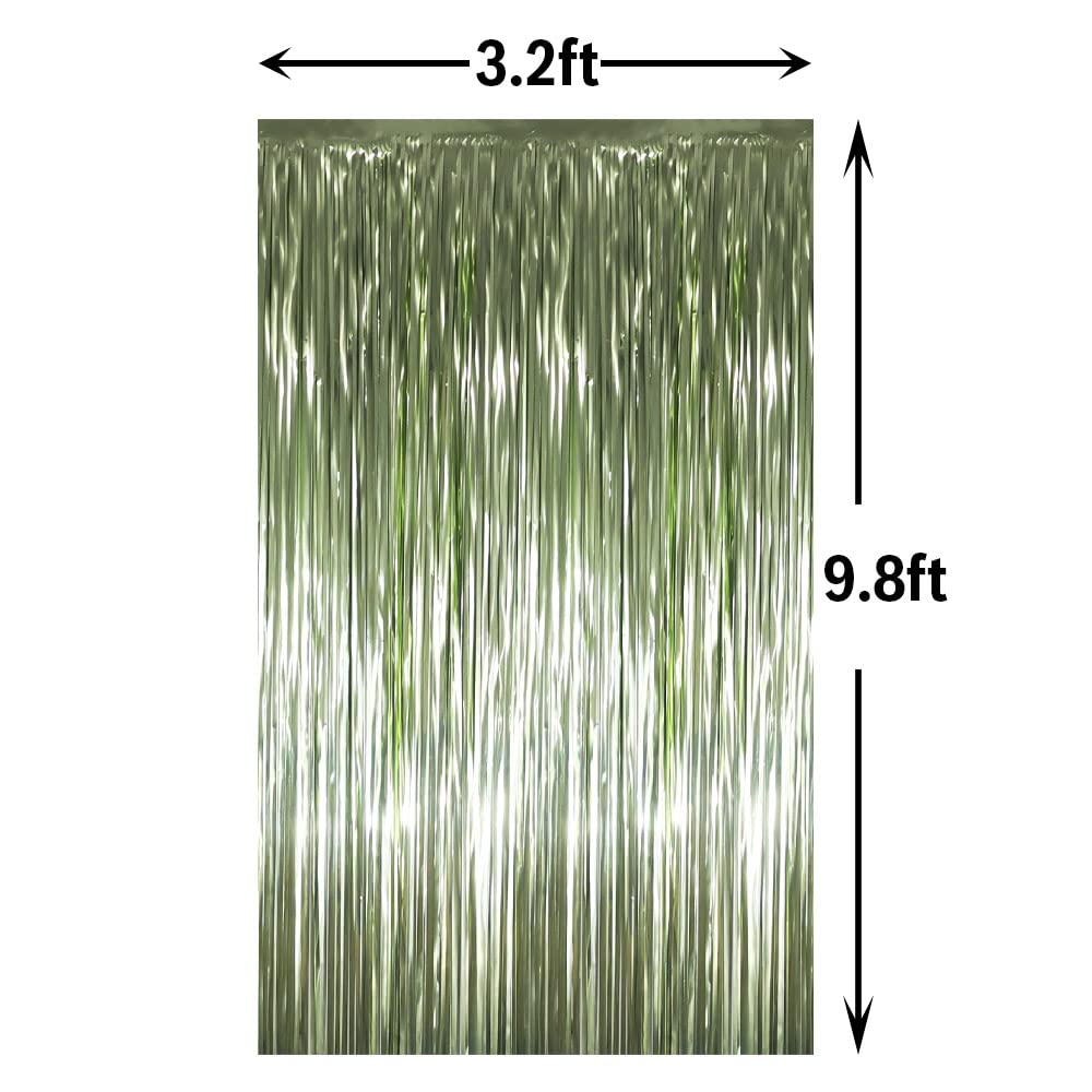 Goer 3.2 Ft X 9.8 Ft Metallic Tinsel Foil Fringe Curtains For Party Photo Backdrop Wedding Decor (1 Pack,Sage Green), One Size