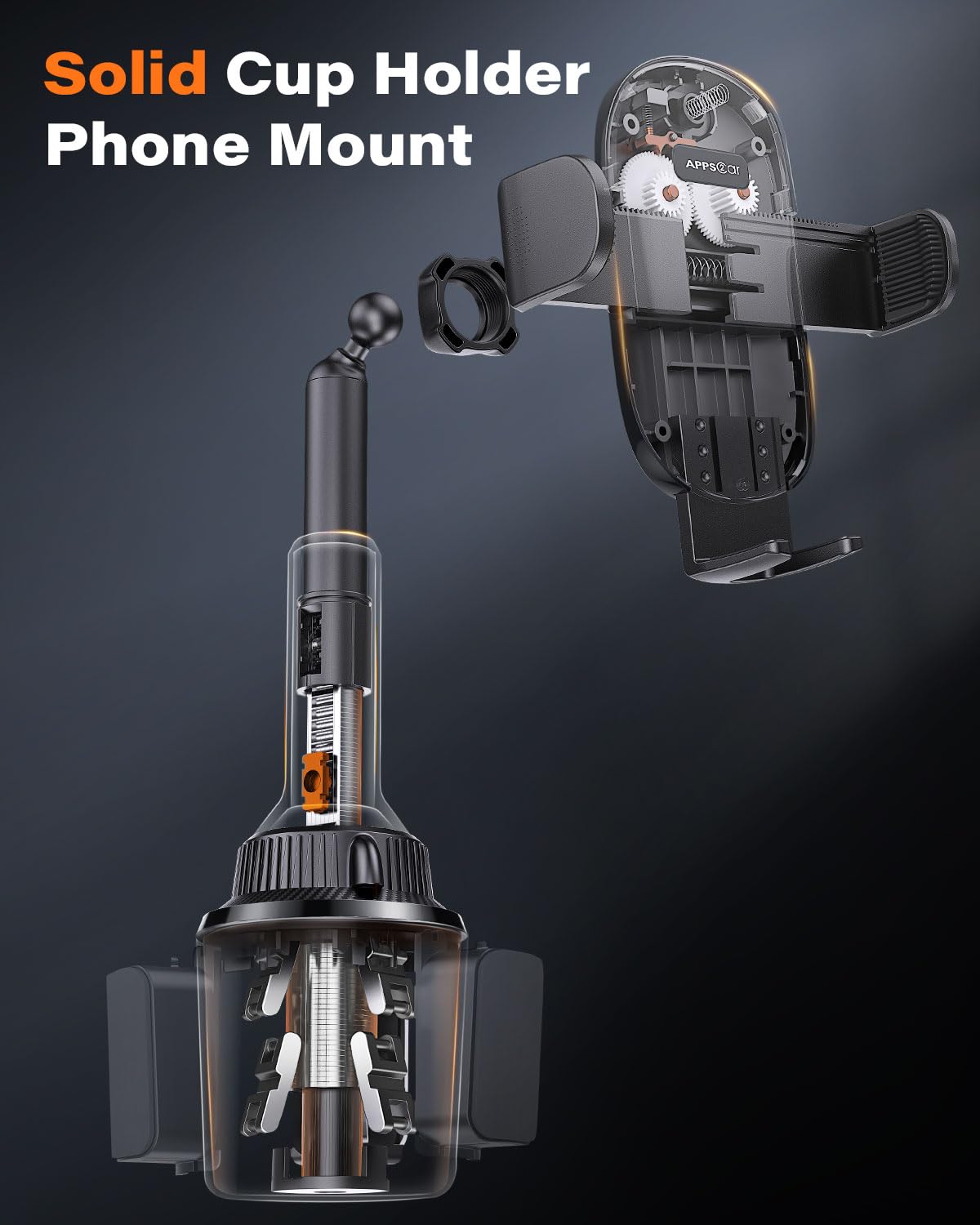 Apps2Car Universal Car Cup Phone Holder | Quick Extension Long Arm | 360 Swivel | Adjustable For Iphone, Samsung, Google, And Al