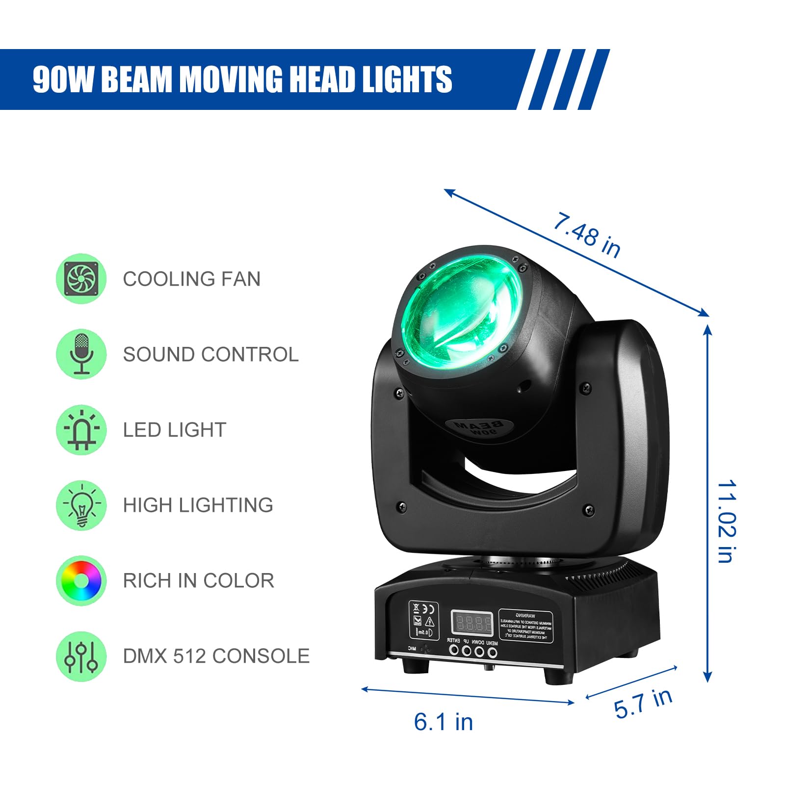 90W Led Moving Head Dj Lights Mini Beam Stage Lights Super Bright Spot Rgbw 4In1 Dmx 512 12Ch Sound-Activated For Wedding Dj Par