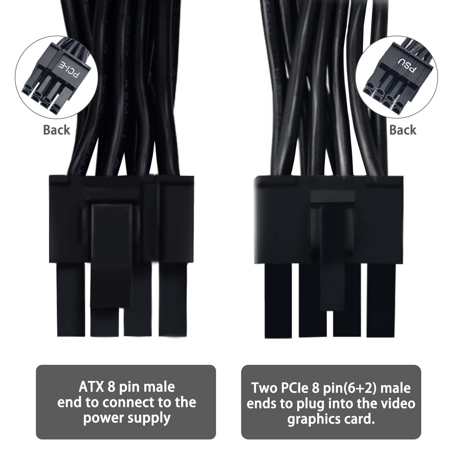 Comeap Pcie Cable For Corsair, Atx Cpu 8 Pin Male To Dual Pcie 8 Pin (6+2) Male Power Cable For Corsair Thermaltake Aresgame Pow