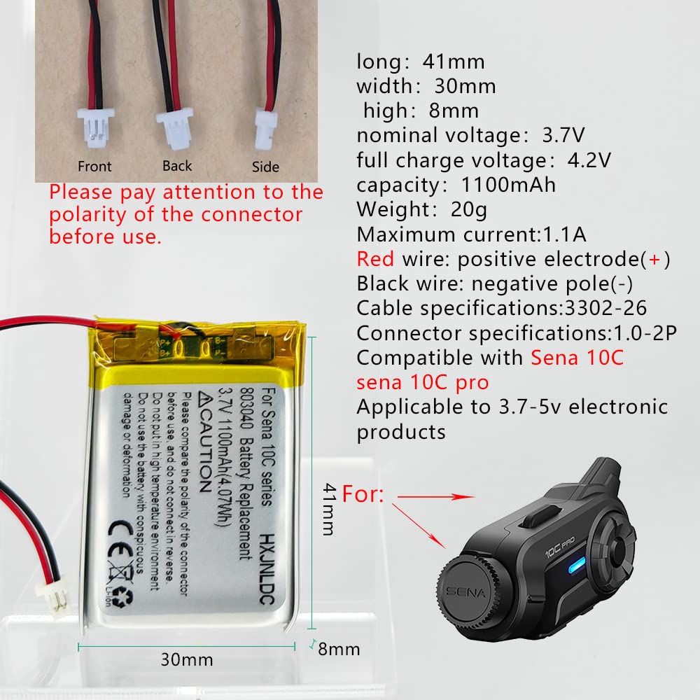 Hxjnldc 803040 3.7V 1100Mah Lithium Ion Battery Replacement For Sena 10C And Sena 10C Pro Motorcycle Bluetooth Camera Bluetooth