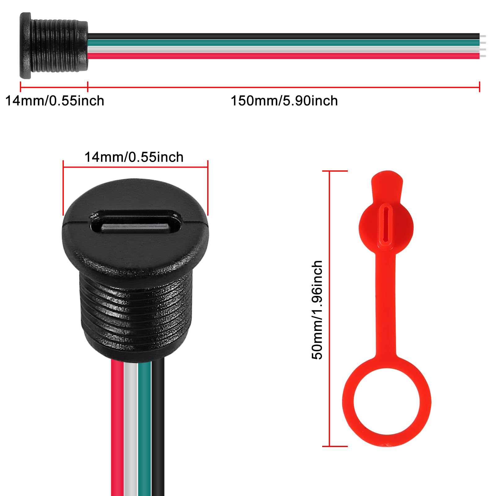 Xiitia 8Pcs Type C Female Chassis 4 Pin Type C Female Socket Connector Waterproof Jack Female Charging Port 3A Usb C Charger Plu
