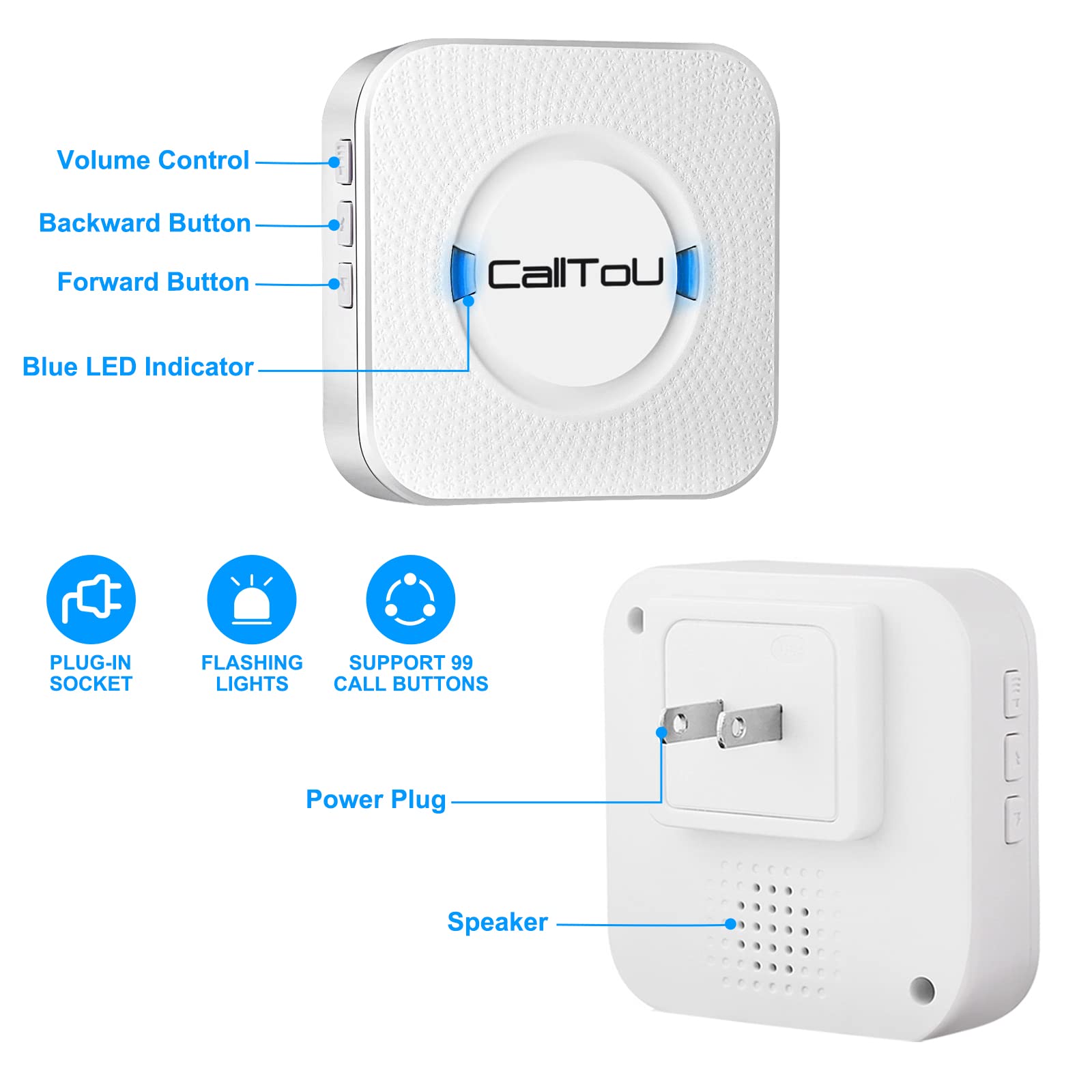Calltou Wireless Caregiver Pager Smart Monitoring System Alert Buttons Hand Call Bell For Elderly Seniors Patients Nurse Disable