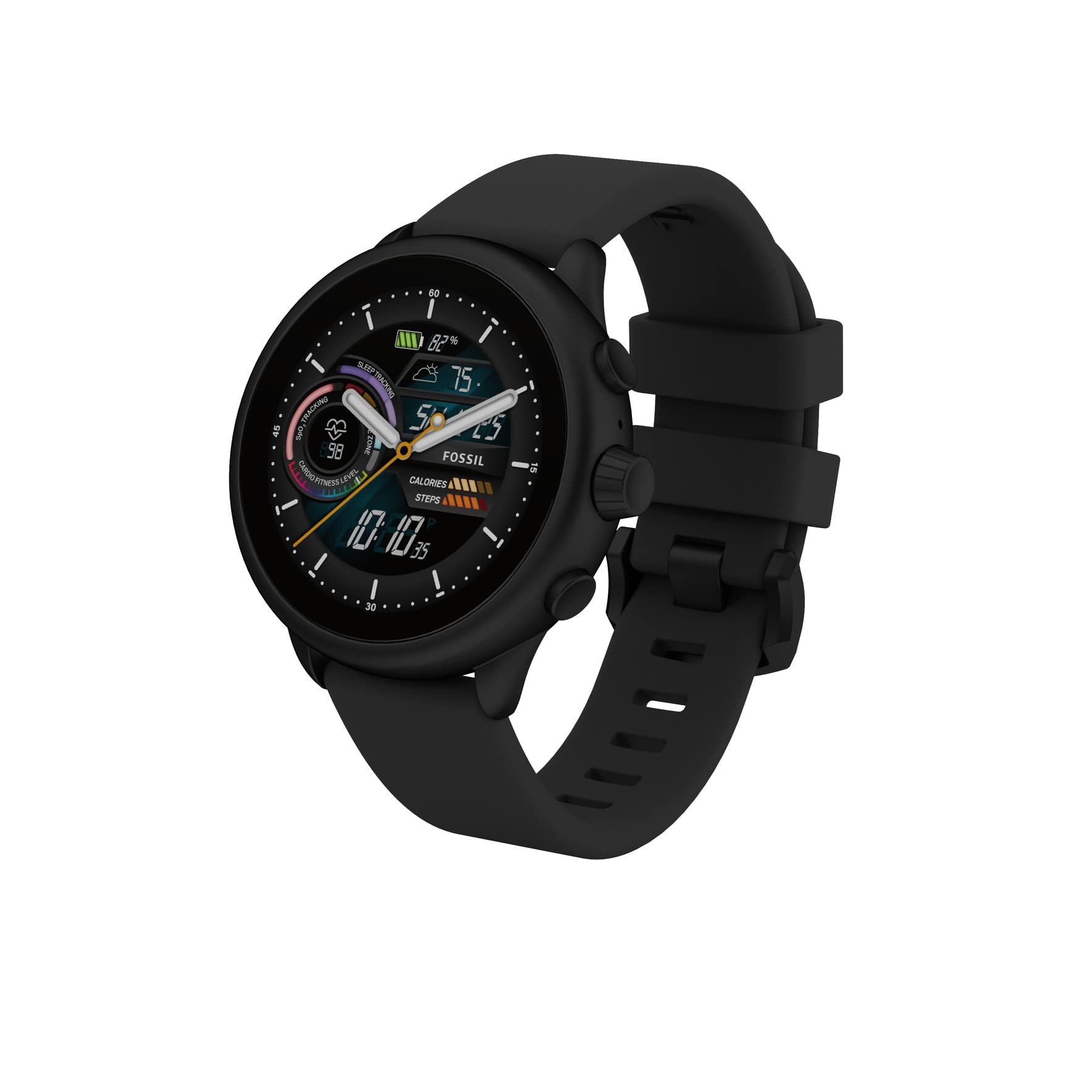 Fossil Men'S Or Women'S Gen 6 Wellness Edition 44Mm Touchscreen Silicone Smart Watch, Color: Black (Model: Ftw4069V)