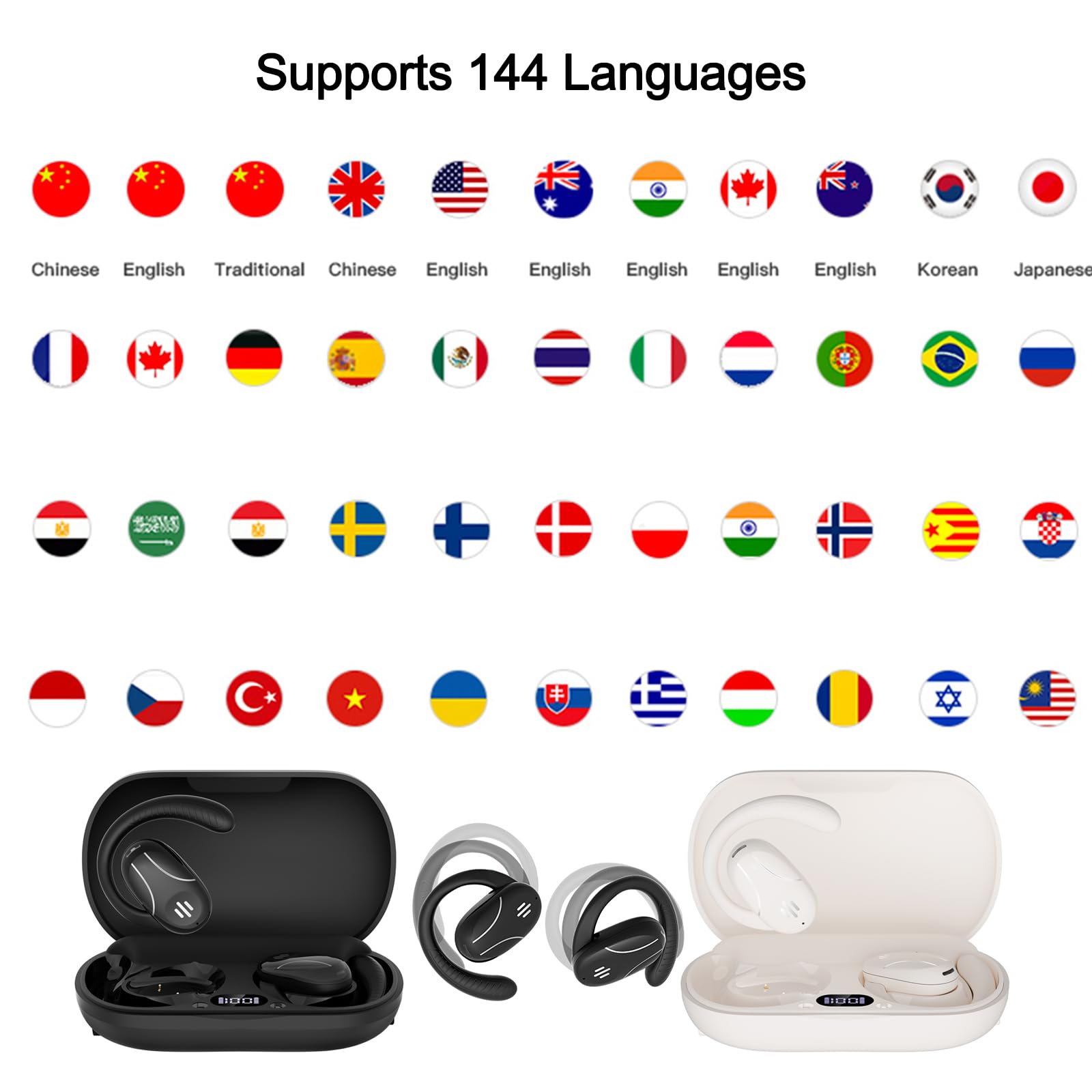 Language Translator Earbuds, 3-In-1 Ai Translation Earbuds Real Time Supports 144 Languages Translate Headphones Two Way Online