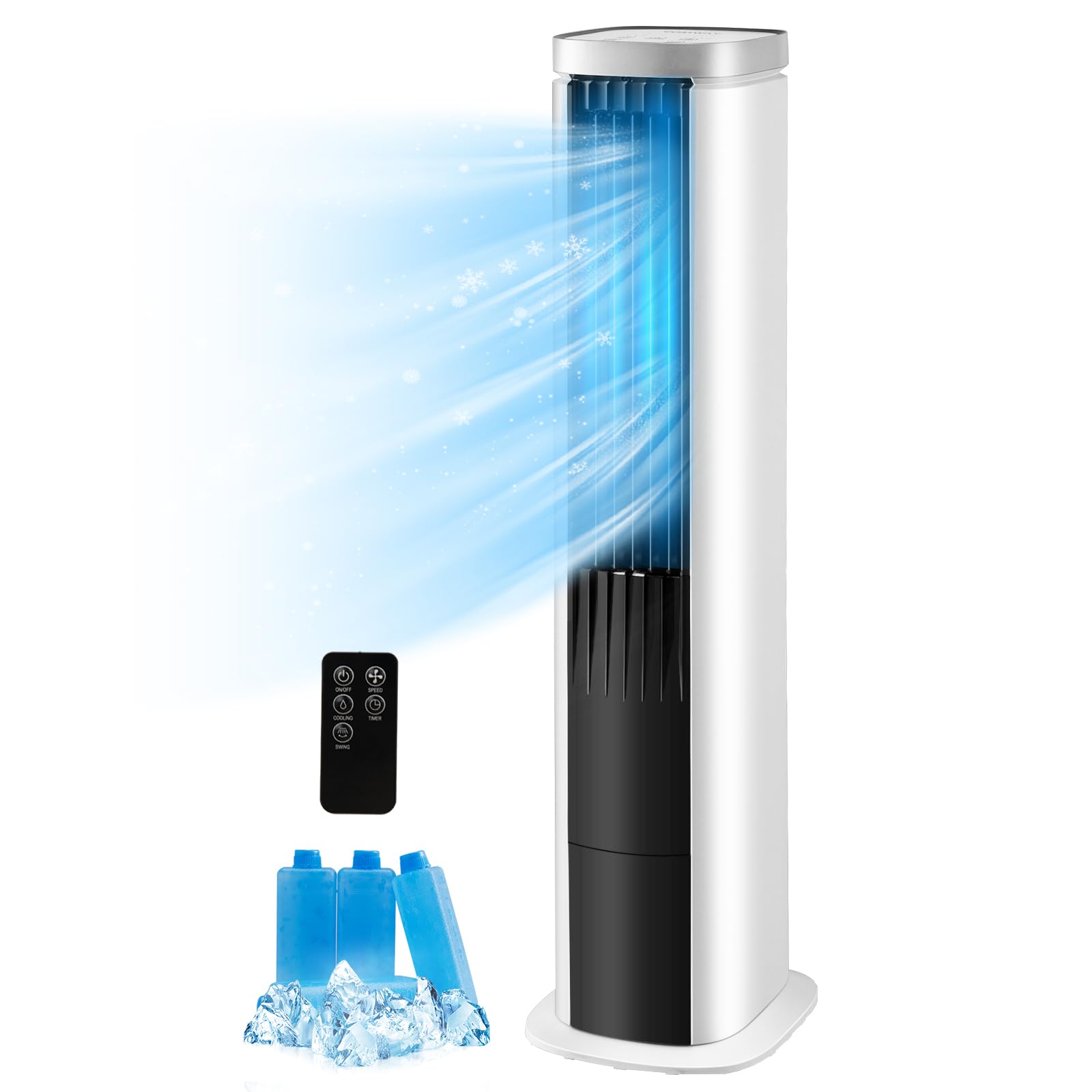 Dortala Evaporative Air Cooler, Portable 3 In 1 Cooling Tower Fan With Remote, 4 Speeds, 7H Timer, 4 Ice Packs, 60 Oscillation, 