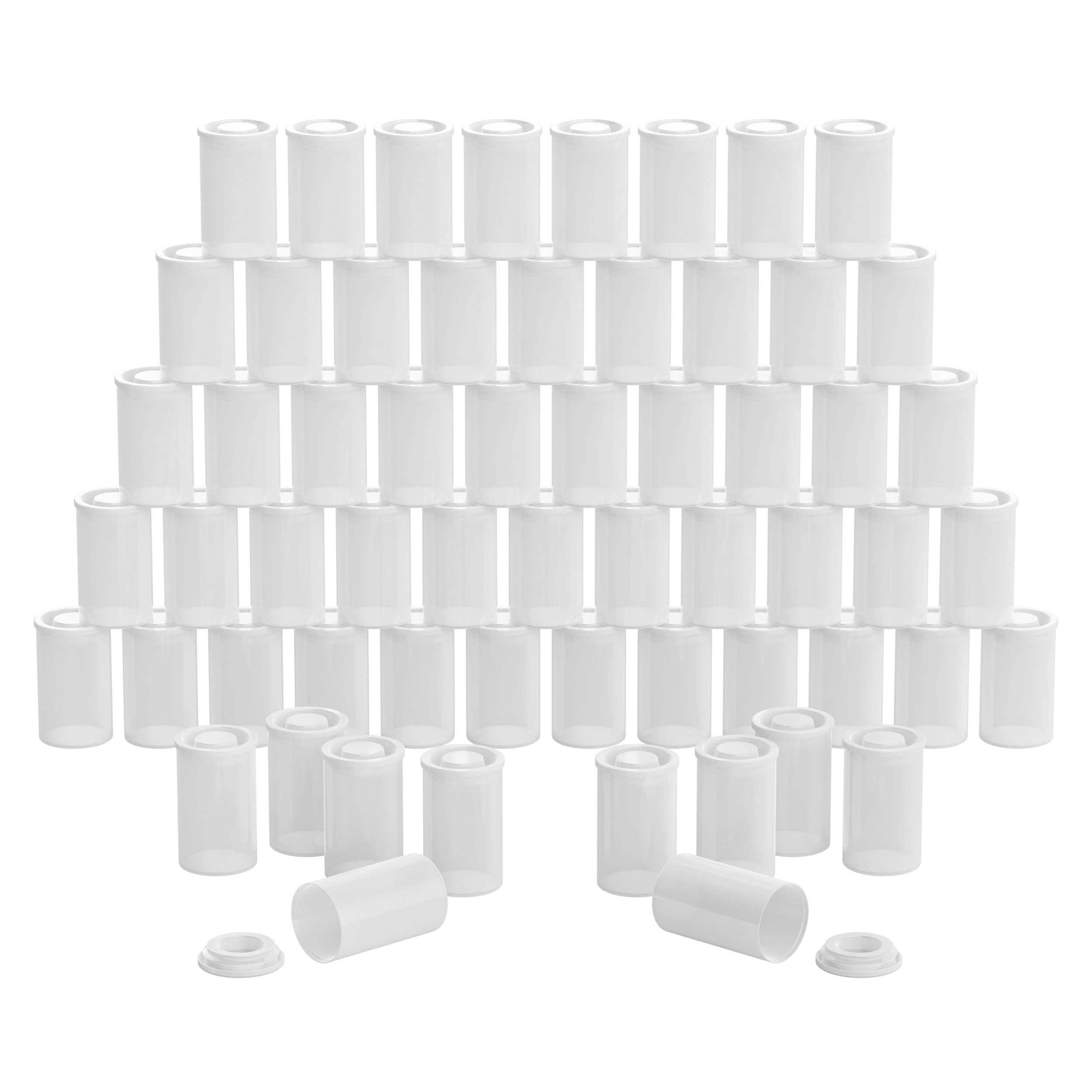 Houseables Film Canisters W/ Caps, 60 Pk, 35Mm Empty Camera Reel Containers, For Rockets, White, 8 Oz, 2'' H, 1'' W, Plastic, Fi