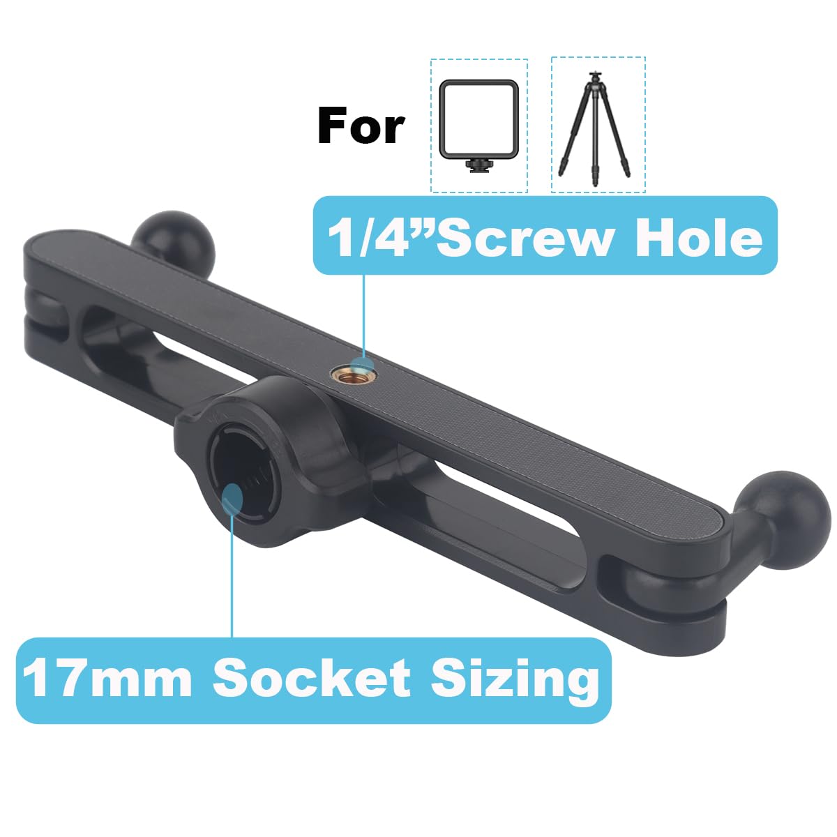 Rigdance Dual 17Mm Ball Mount Splitter Adapter For Phone, 17Mm Ball Mount Extension 1 To 2 Joint Head Connector Base, With Ball