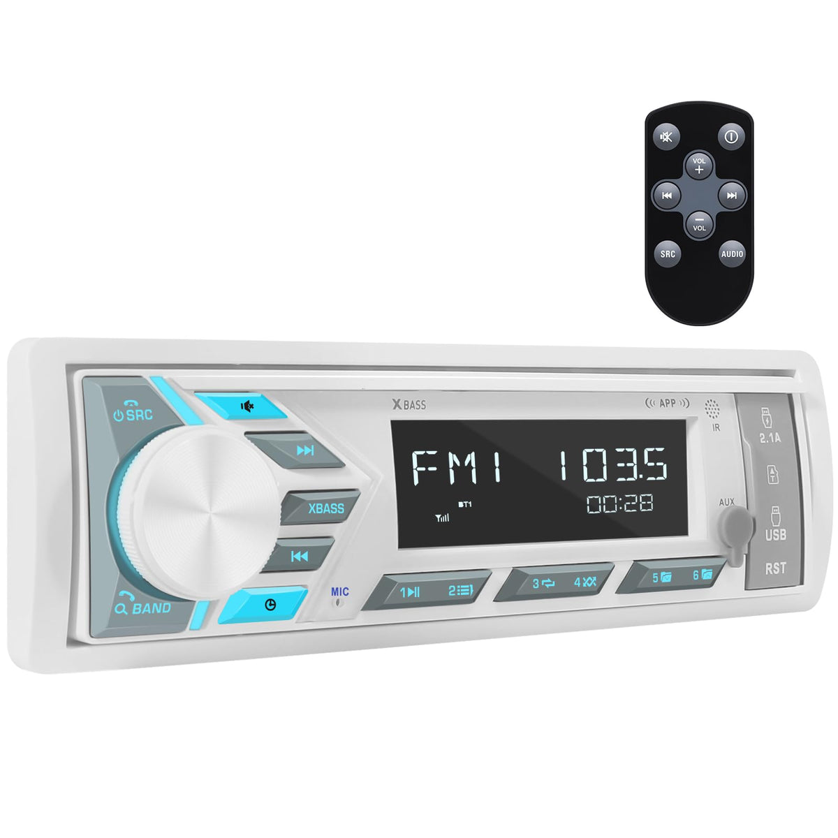 Single Din Marine Stereo Receiver: In Dash Bluetooth Boat Radio   Digital Lcd Display Push To Talk Assistant Am Fm Mp3 Sd Aux In