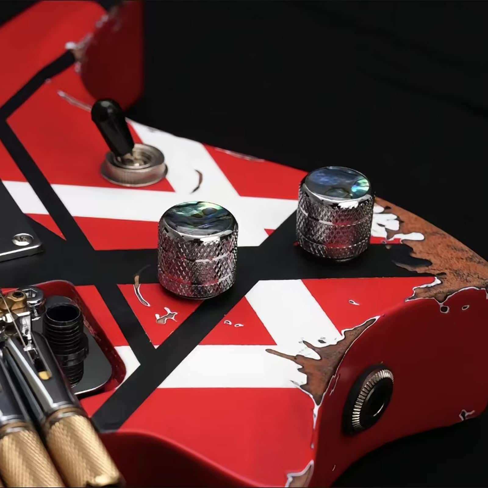 Ovsal 2Pcs Bass Guitar Knobs   Abalone Shell Dome Metal Volume Tone Knobs For Electric Guitars   Feder Strat Telecaster Jazz Gib