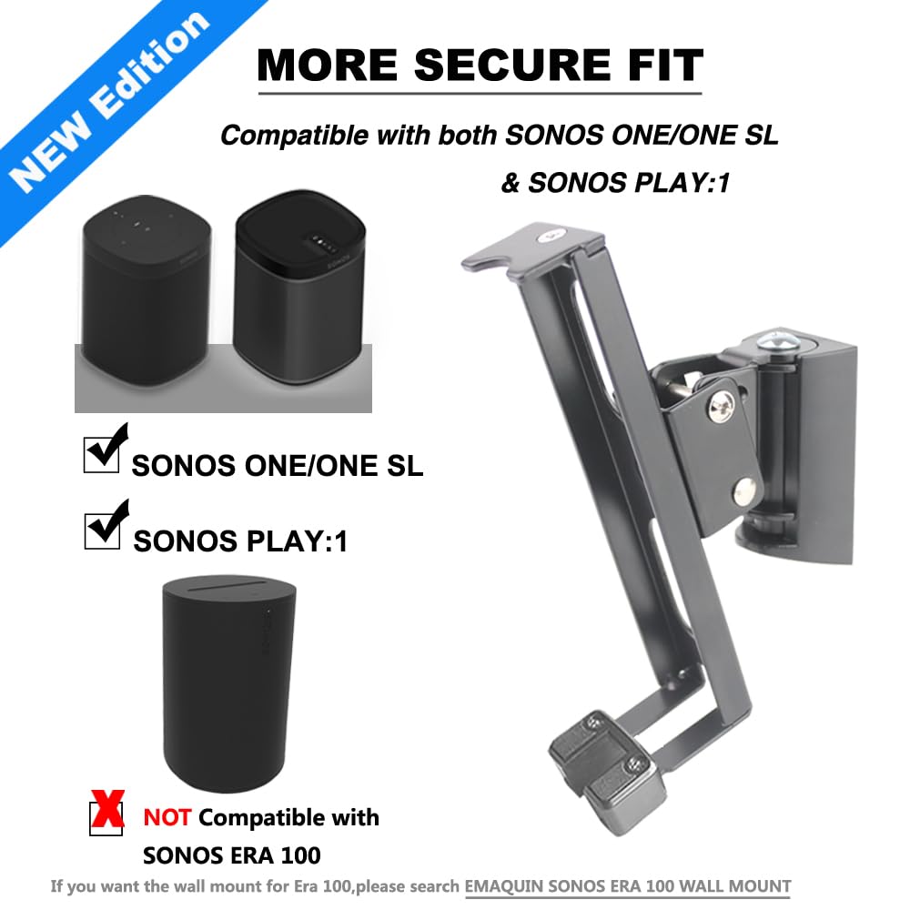 Emaquin Wall Mount Bracket For Sonos One/Sonos One Sl/Sonos Play 1 Speaker (Swivel And Tilt,Compatible With Both Sonos One/One S
