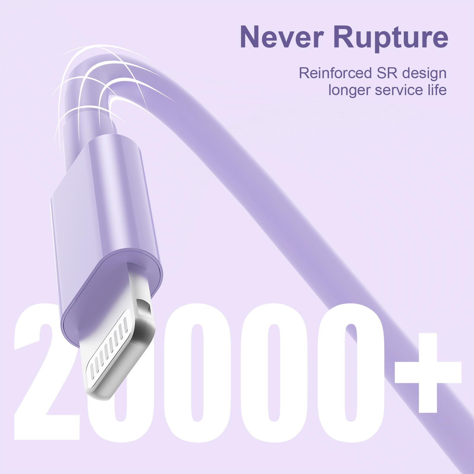 3Pack 6Ft Iphone Charger, [Apple Mfi Certified] Long Iphone Charger Cord 6 Ft, Apple Lightning To Usb Cable, 6 Foot Fast Charging Cords For Iphone Charger 14/13/12/11/13 Pro/13 Max/X/Xs/Xr/Xs,Purple