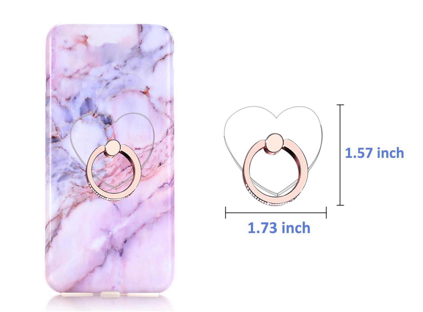 Lenoup Transparent Heart Cell Phone Ring Holder Kickstand,Bling Bling Sparkle Diamond Clear Heart Cell Phone Finger Ring Grip St