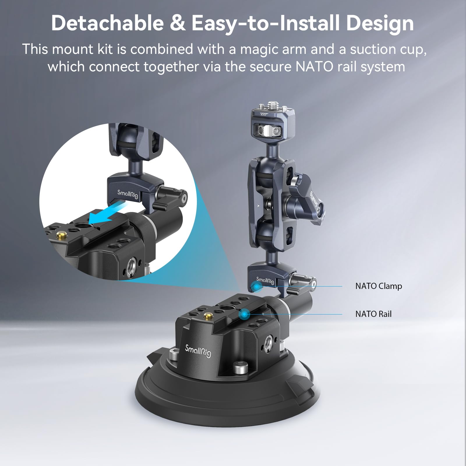 Smallrig 4 Camera Suction Mount With Ball Head Magic Arm, Car Mount For Lightweight Camera/Action Camera/Phone, Air Pump Vacuum